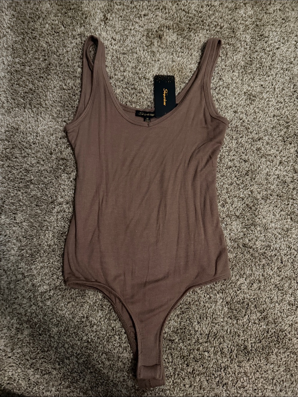 Signature Sleeveless Ribbed Bodysuit in brown - Signature